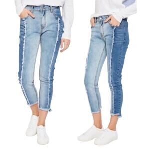 Hayden Two-Tone Fringed Raw Hem Cropped Ankle Jeans Sz 26 Small